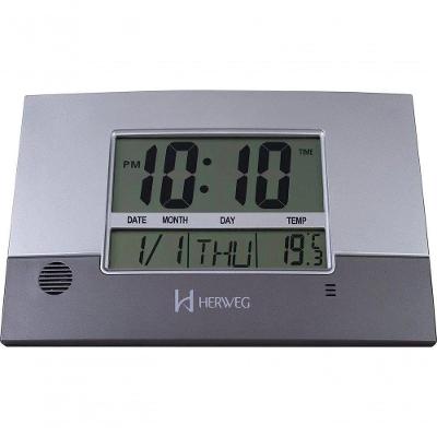 Relógio De Parede Ou Mesa Digital Lcd Calendário Termômetro Prata Herweg 6473 único