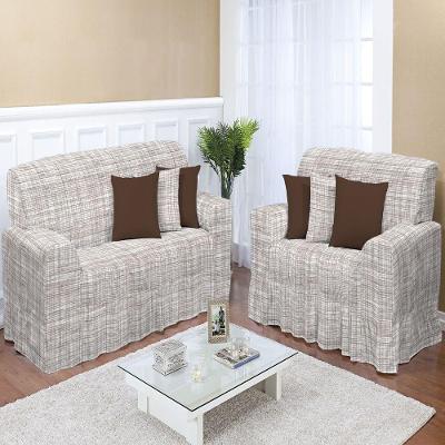Kit Capa De Sofá 2 E 3 Lugares Decore Listras Marrom 2pçs