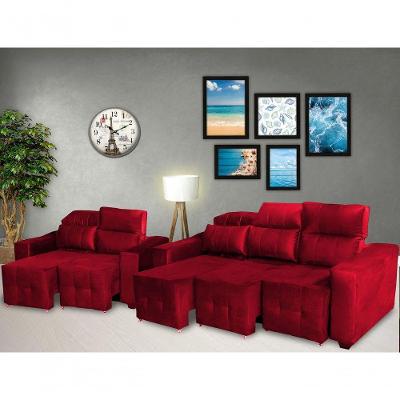 Conjunto Sofá Alfa 2 E 3 Lugares Retrátil Vermelho
