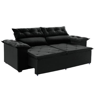 Sofá 200cm Retrátil E Preto Molas Espirais
