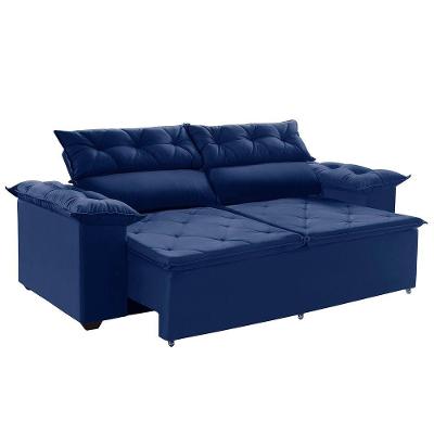 Sofá 200cm Retrátil E Azul Molas Espirais