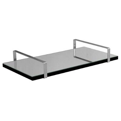 Bandeja Espelhada 25x50cm Borda Infinita Preta Com Alça Prata