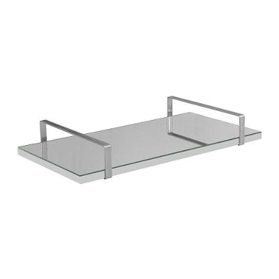 Bandeja Espelhada 25x50cm Borda Infinita Branca Com Alça Prata