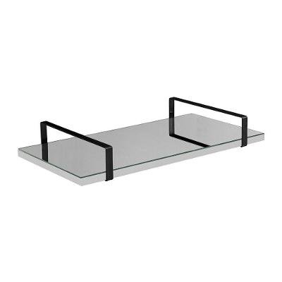 Bandeja Espelhada 25x50cm Borda Infinita Branca Com Alça Preta