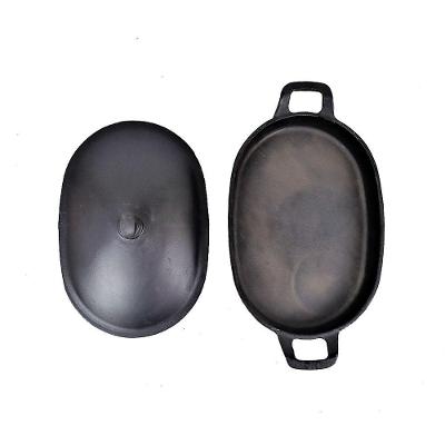 Assadeira De Ferro Lisa Oval Alça Ferro Com Tampa 35X24Cm