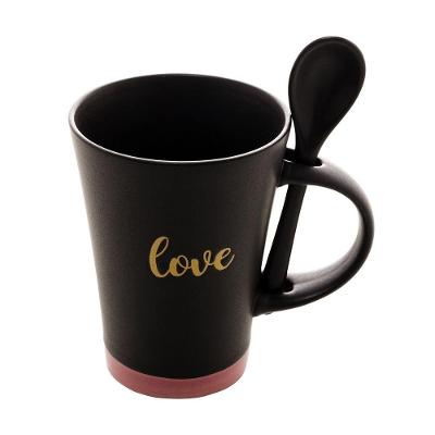 Caneca De Cerâmica Love Preta 310ml Com Colher
