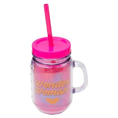 Caneca De Plástico Com Canudo Mulher Maravilha Tasco Inport