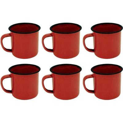 Kit Ágata Esmaltada Com 6 Canecas 90Ml Cor Vermelha
