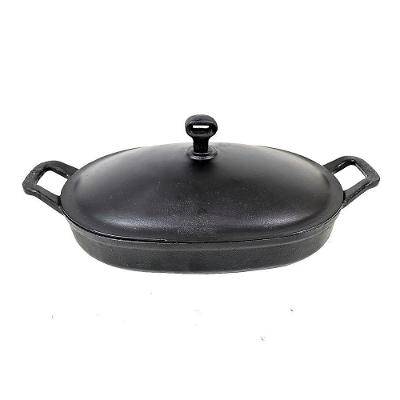 Assadeira De Ferro Lisa Oval Alça Ferro Com Tampa 35x24cm