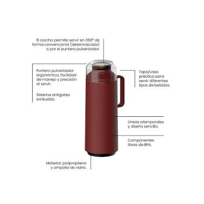 Garrafa Termica Tramontina Vermelho Com Ampola De Vidro 1L