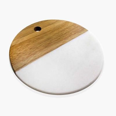 Tábua Mármore Branco E Madeira 20Cm