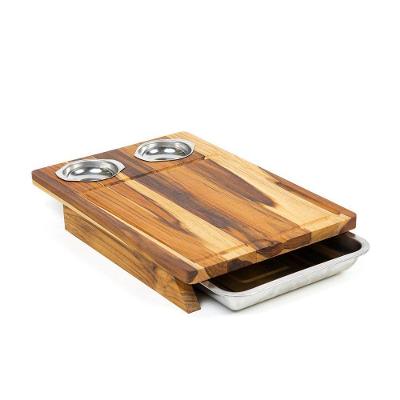 Tábua De Carne De Madeira Com Bandeja E 2 Potes Inox - Stolf