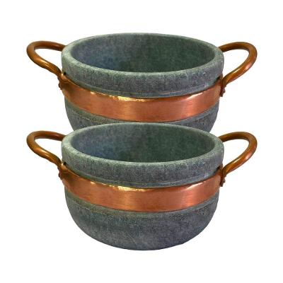 Kit 2 Cumbucas Alça De Cobre Pedra Sabão Caldo Sopa 500Ml.