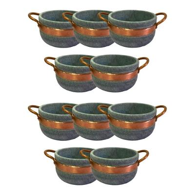 Kit 10 Cumbucas Alça De Cobre Pedra Sabão Caldo Sopa 500Ml.