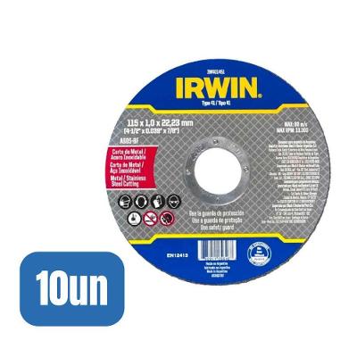 10 Discos Corte Fino Metal/inox 4.1/2x1,0mmx7/8" - Irwin
