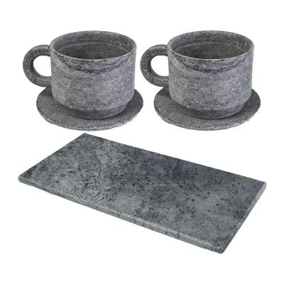 Kit 2 Xícaras De Chá Com Pires Pedra Sabão Servir Decorar.