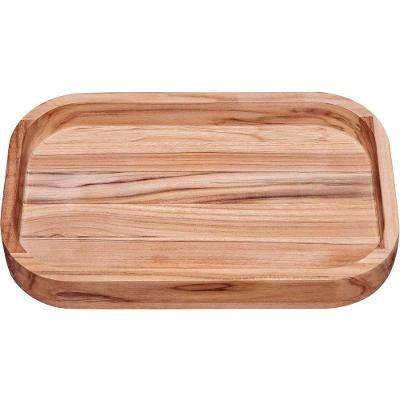 Gamela Para Churrasco Retangular Em Madeira Teca Com Acabamento Natural 40 X 25 Cm