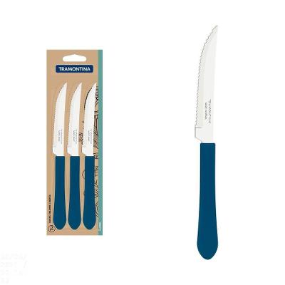 Conjunto De Facas Para Churrasco Leme Com Lâminas Em Aço Inox E Cabo Azul Oceano 3 Peças