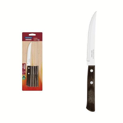 Conjunto De Facas Para Churrasco 5" Em Aço Inox Com Cabo Castanho Polywood 6 Peças