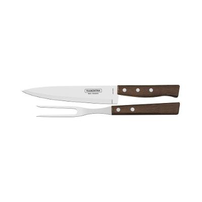 Jogo Trinchante Para Churrasco Tramontina Em Aço Inox Com Cabo Em Madeira Natural 2 Peças Tramontina