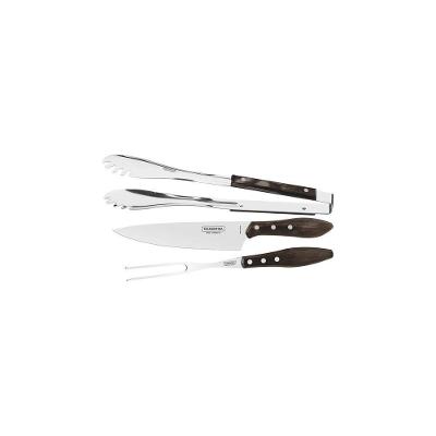 Jogo Para Churrasco Tramontina Em Aço Inox Com Cabo Castanho Polywood 3 Peças Tramontina