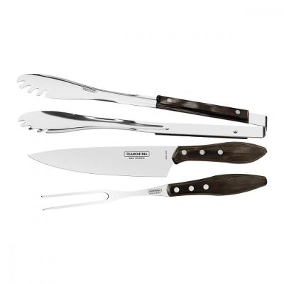 Jogo Para Churrasco Inox Com Cabo Castanho Polywood 3 Peças