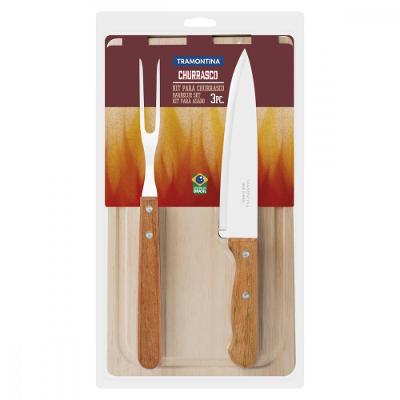 Kit Para Churrasco Lâminas Inox E Cabos Madeira 3 Peças