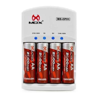 Carregador de Pilhas e Baterias com 4 Pilhas Aa 2600 Mah Mox Cp51