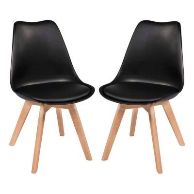 Kit 2 Cadeiras Charles Eames Leda Luisa Saarinen Design Wood Estofada Base Madeira - Preta