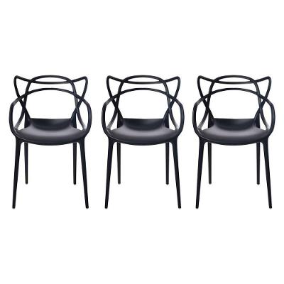 Kit Com 3 Cadeira Allegra Masters Polipropileno Jantar, Empilhavel Preta