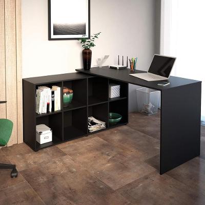 Mesa De Computador Em L 8 Nichos Delaware Preto
