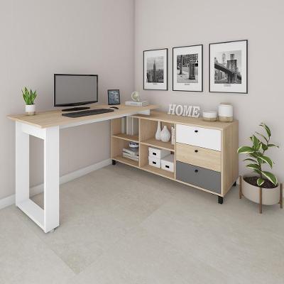 Mesa De Computador Em L Barcelona Carvalho Grafito Branco