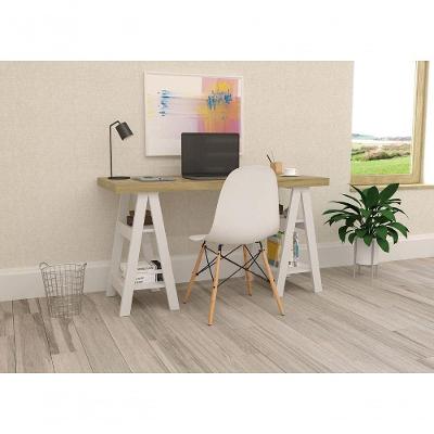 Mesa De Computador Com 4 Prateleiras Montana Olmo Branco
