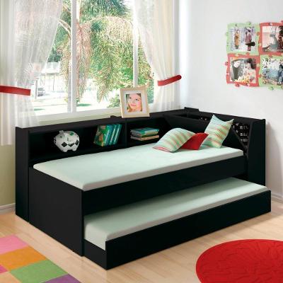 Cama Solteiro Bicama Estante +luz+2colc Ditália Bb2829 Cor:preto Preto