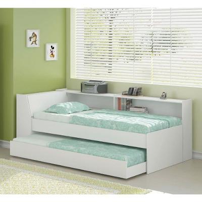 Cama Solteiro Bicama Estante +luz+2colc Ditália Bb2829 Cor:branco Branco