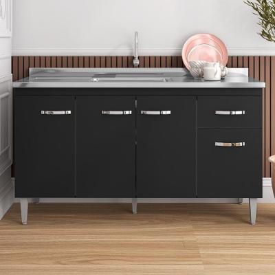 Balcão Para Cozinha 4 Portas 1.5 Town Preto Fosco