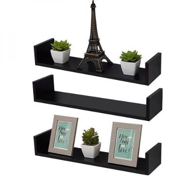Kit 3 Prateleiras em U 90X10cm Preta com Suporte Invisível
