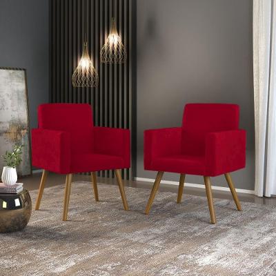 Kit 2 Cadeiras Escritório Poltrona Decorativa Vermelha