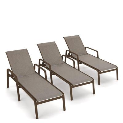 Kit 3 Espreguiçadeira Piscina Alumínio Marrom Tela Mocca