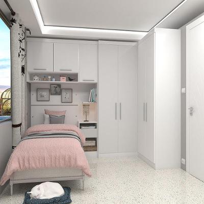 Quarto De Canto Solteiro Com Guarda Roupas Cabeceira E Mesa De Cabeceira Alpes Luciane Móveis Branco Pf Com Branco Pf