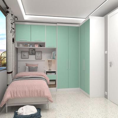 Quarto De Canto Solteiro Com Guarda Roupas Cabeceira E Mesa De Cabeceira Alpes Luciane Móveis Branco Pf Com Verde Pf
