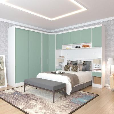 Quarto De Canto Casal Com Guarda Roupas Cabeceira E Mesas De Cabeceira Alpes Luciane Móveis Branco Pf Com Verde Pf