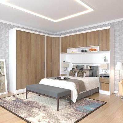 Quarto De Canto Casal Com Guarda Roupas Cabeceira E Mesas De Cabeceira Alpes Luciane Móveis Branco Pf Com Avelã Pf