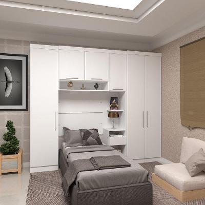 Quarto De Solteiro Com Guarda Roupas E Mesa De Cabeceira Alpes Luciane Móveis Branco Pf Com Branco Pf