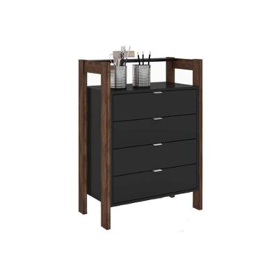 Multiuso Escritório AZ1012 c/ 4 Gavetas Preto/Nogal - Tecno Mobili