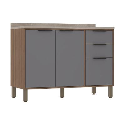Balcão De Cozinha 120cm 2 Portas E 3 Gavetas Com Tampo Aspen Luciane Móveis Vanilla Com Cinza Puro