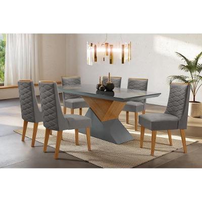 Mesa para Cozinha Dubai + Tampo Madeirado Vidro Reto 180x90cm Grafite/Imbuia-Vidro Grafite - Rufato