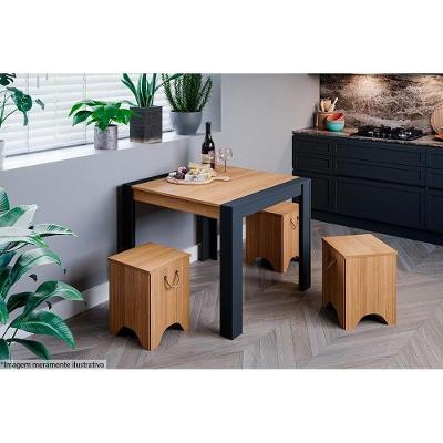 Mesa Para Cozinha Grace + Tampo Madeirado 90x90cm Cinza-nature - Cimol