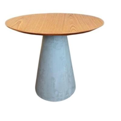 Mesa Lateral Cone Cimento Rústico Tampo Freijó 41 Cm Cinza Claro