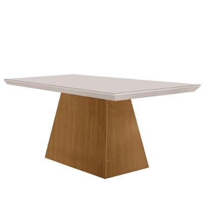 Mesa Para Sala De Jantar Aida 120cm Em Mdf E Vidro Off White/ Imbuia/ Serig. Off